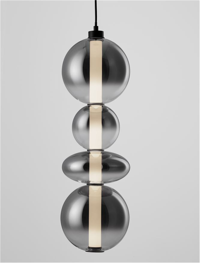 BAL Matt Black Metal & Smoky Grey Glass Globule Pendant Large - ID 14161
