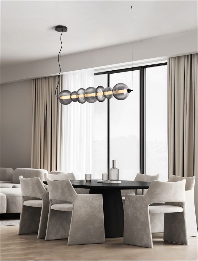 BAL Matt Black Metal & Smoky Grey Glass Globule Bar Pendant - ID 14162