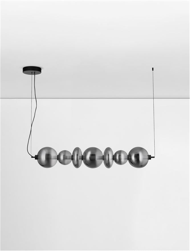 BAL Matt Black Metal & Smoky Grey Glass Globule Bar Pendant - ID 14162