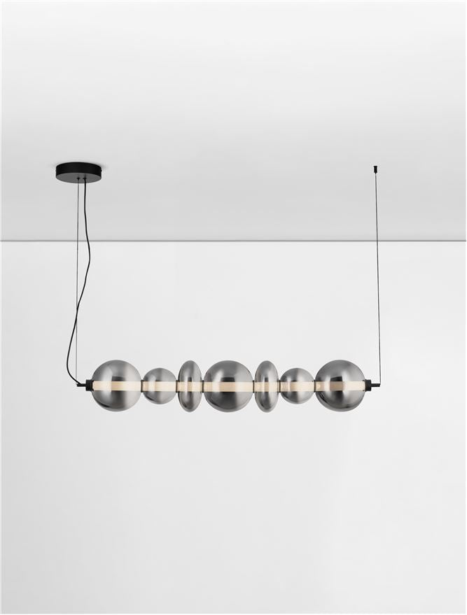 BAL Matt Black Metal & Smoky Grey Glass Globule Bar Pendant - ID 14162