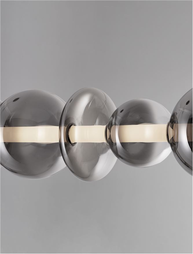 BAL Matt Black Metal & Smoky Grey Glass Globule Bar Pendant - ID 14162