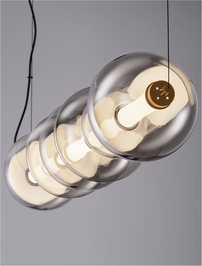 BAL Matt Black Metal & Smoky Grey Glass Globule Bar Pendant - ID 14162