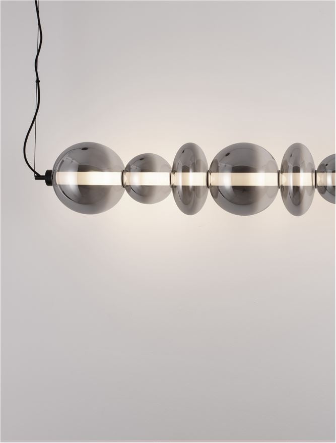 BAL Matt Black Metal & Smoky Grey Glass Globule Bar Pendant - ID 14162