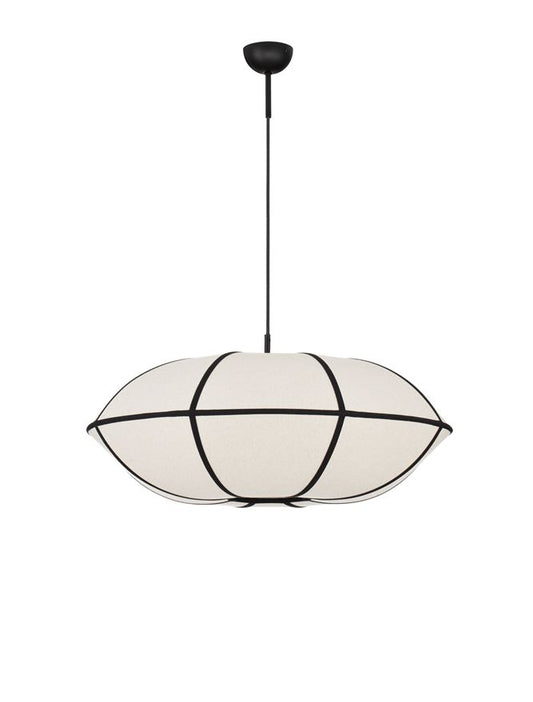 BRE Natural Linen & Black Metal Large Pendant - ID 14539