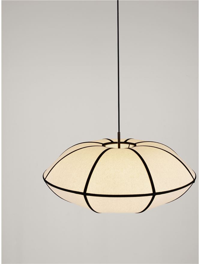 BRE Natural Linen & Black Metal Large Pendant - ID 14539