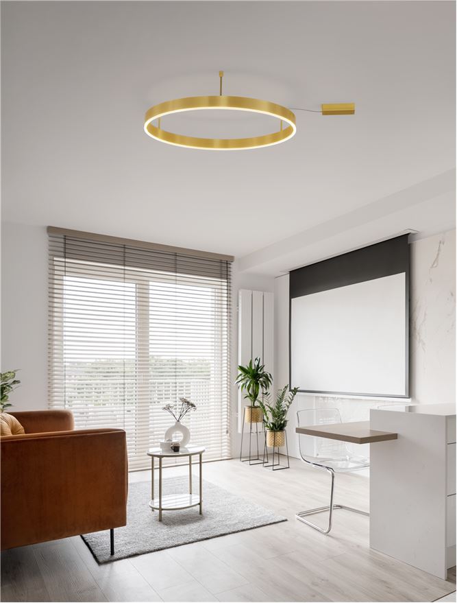 MOT Dimmable Brass Gold Aluminium & Acrylic Ring Semi Flush Medium - ID 12541