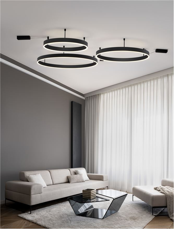 MOT Dimmable Sandy Black Aluminium & Acrylic Ring Semi Flush Small - ID 12537