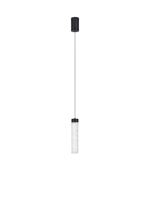 LON Matt Black & Clear Textured Glass LED Pendant - ID 15115