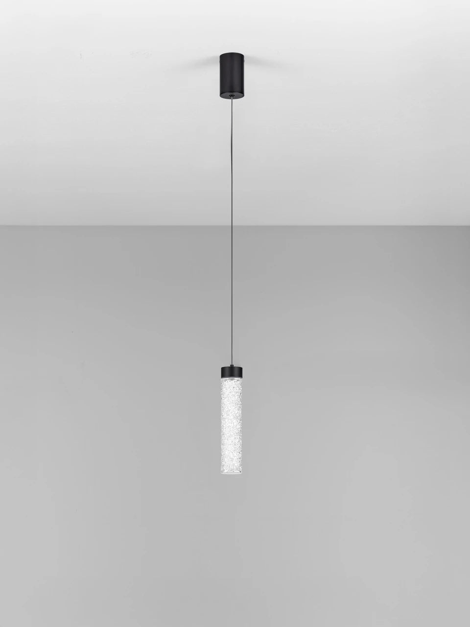 LON Matt Black & Clear Textured Glass LED Pendant - ID 15115
