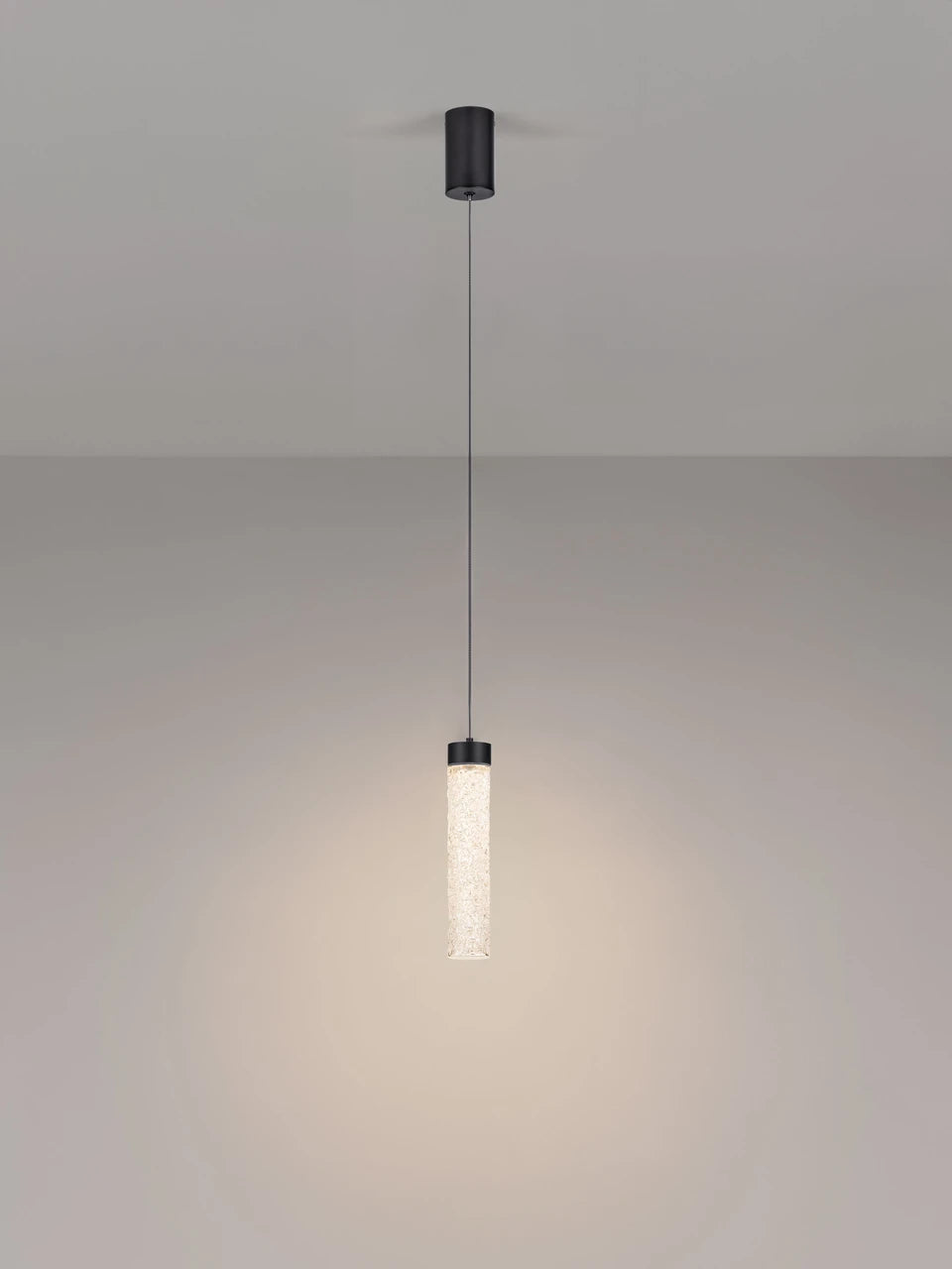 LON Matt Black & Clear Textured Glass LED Pendant - ID 15115