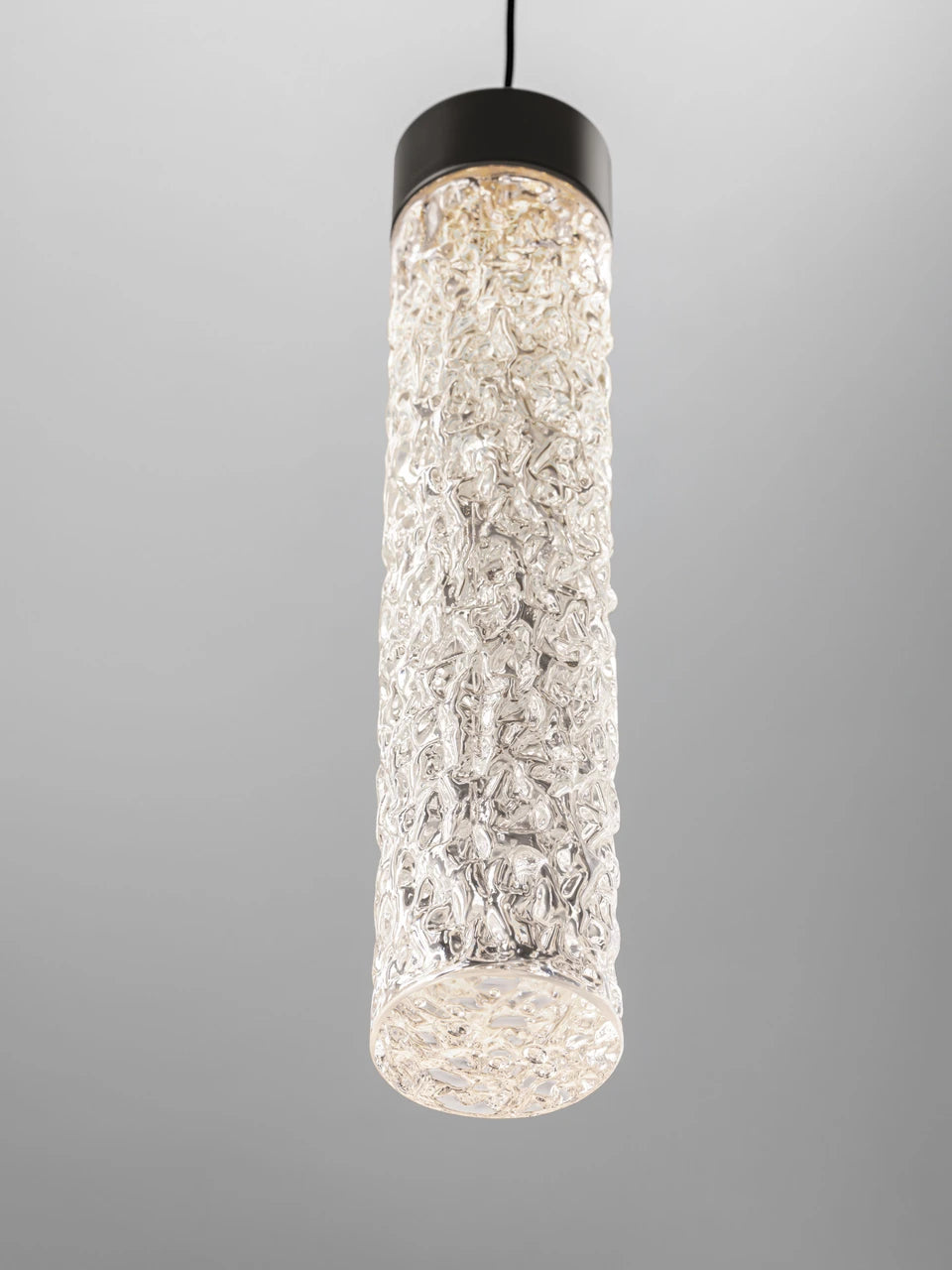 LON Matt Black & Clear Textured Glass LED Pendant - ID 15115