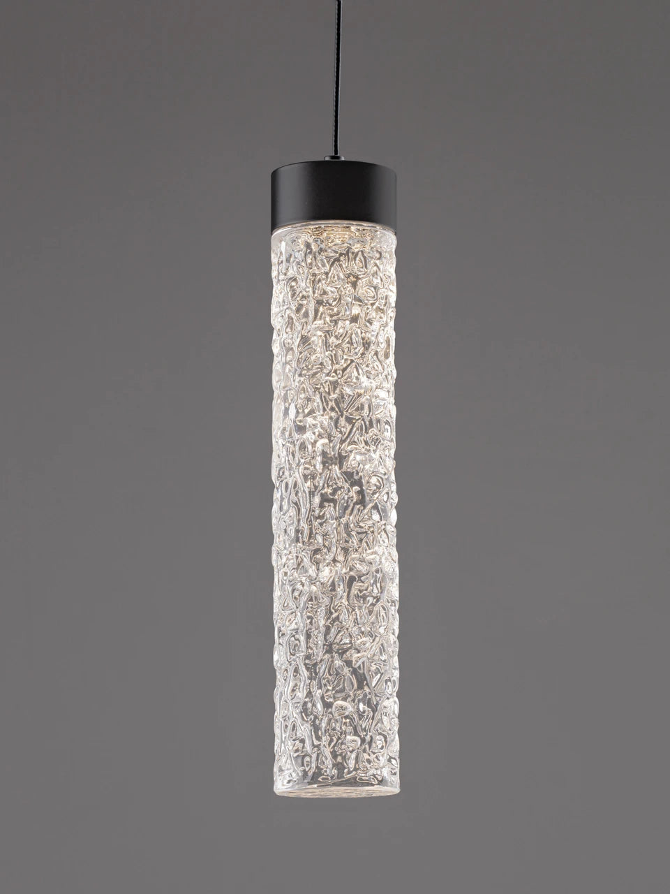 LON Matt Black & Clear Textured Glass LED Pendant - ID 15115
