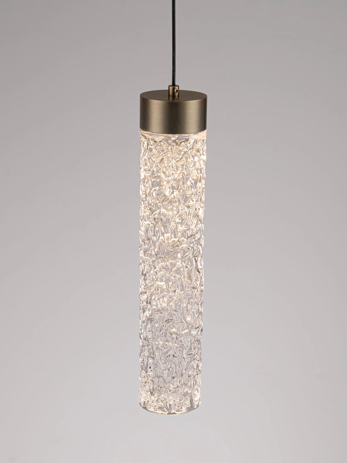 LON Antique Brass & Clear Textured Glass LED Pendant - ID 15117