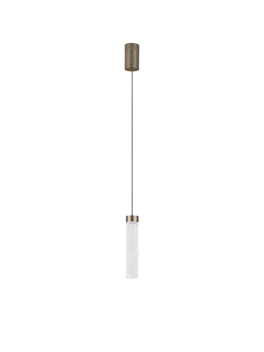 LON Antique Brass & Clear Textured Glass LED Pendant - ID 15117