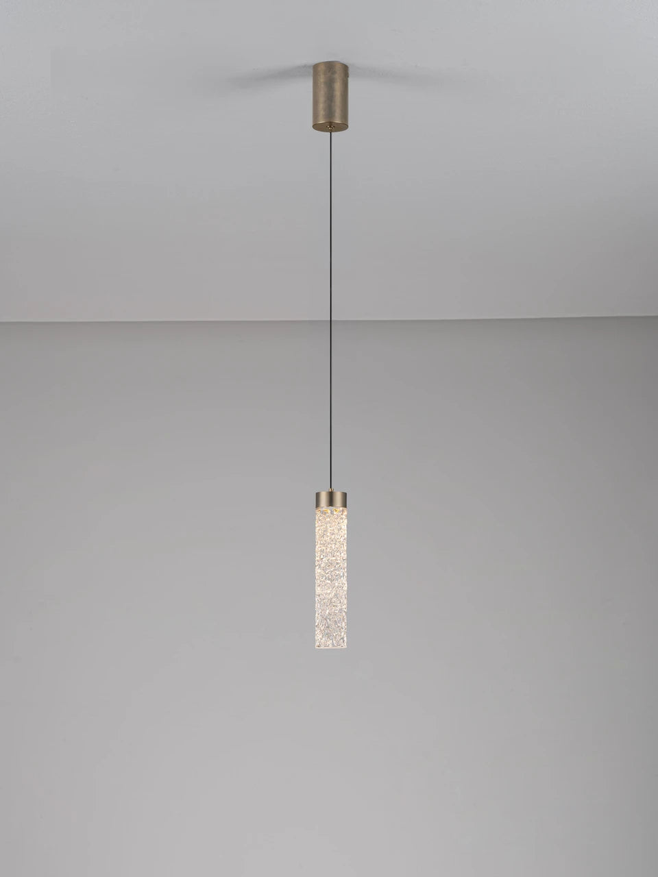 LON Antique Brass & Clear Textured Glass LED Pendant - ID 15117