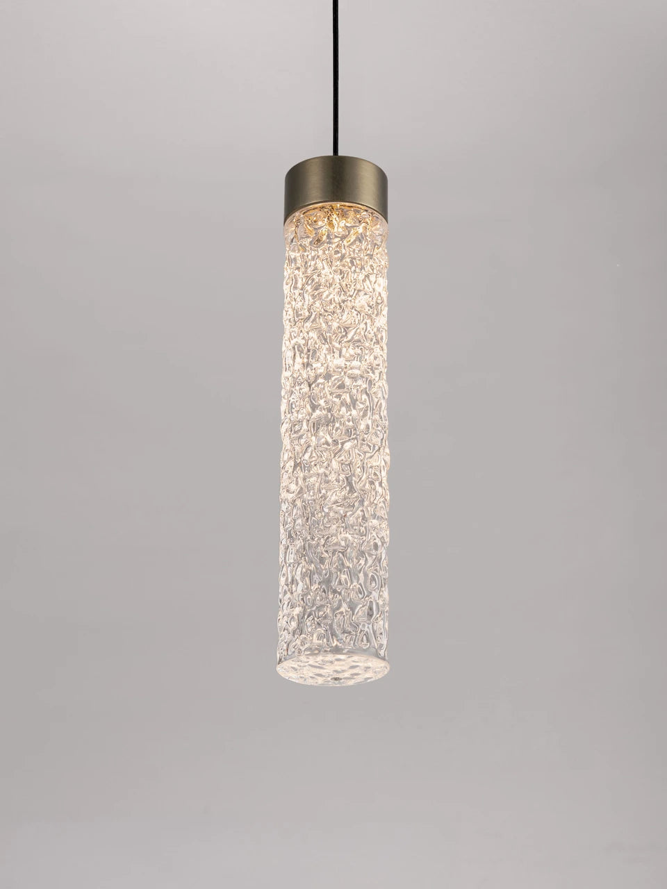 LON Antique Brass & Clear Textured Glass LED Pendant - ID 15117