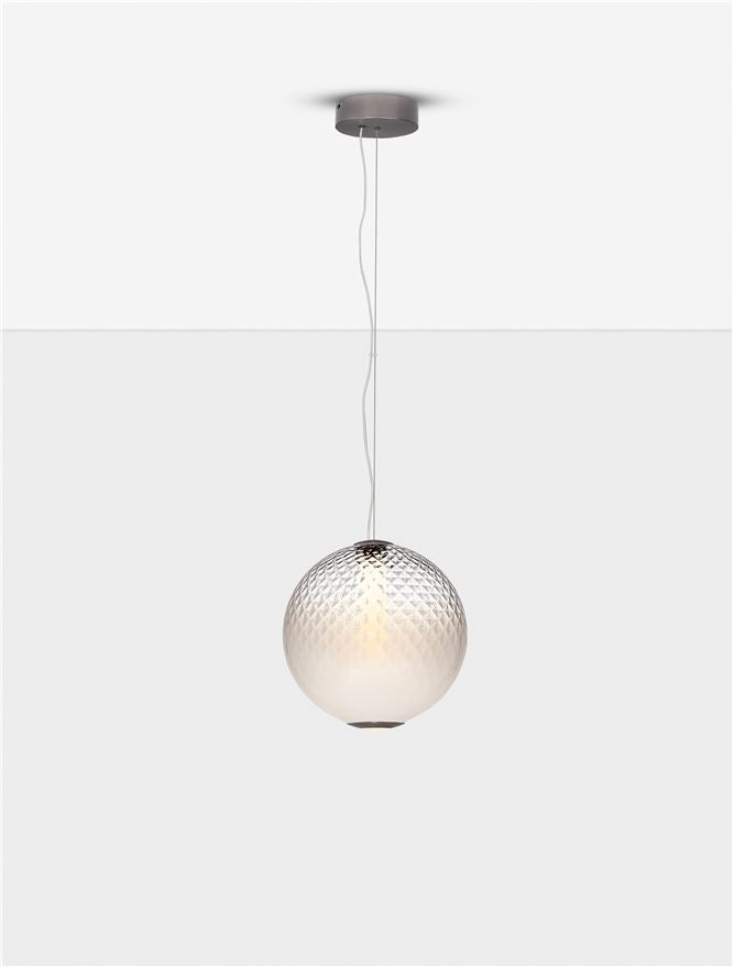 AOR Textured Opal Glass and Brushed Grey Metal Sphere Pendant - ID 14123