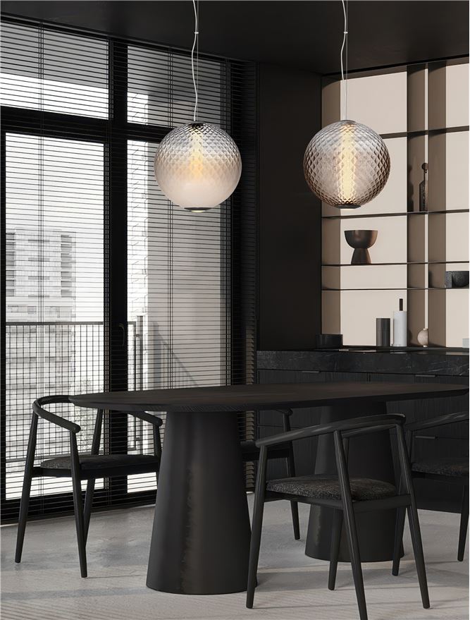 AOR Textured Brown Gradient Glass and Brushed Grey Metal Sphere Pendant - ID 14124