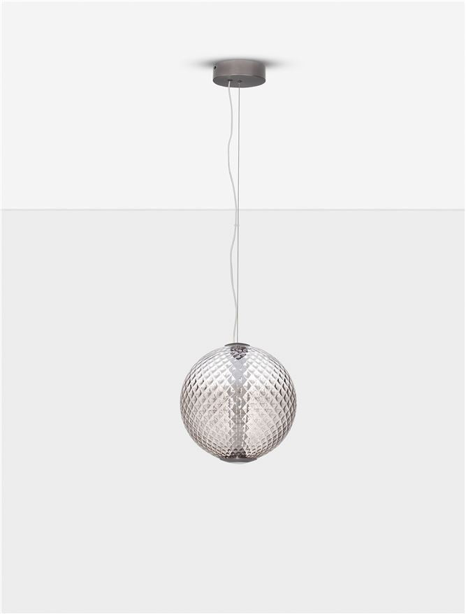 AOR Textured Brown Gradient Glass and Brushed Grey Metal Sphere Pendant - ID 14124