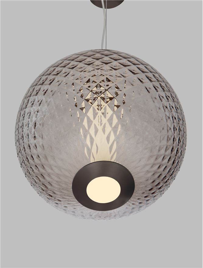 AOR Textured Brown Gradient Glass and Brushed Grey Metal Sphere Pendant - ID 14124