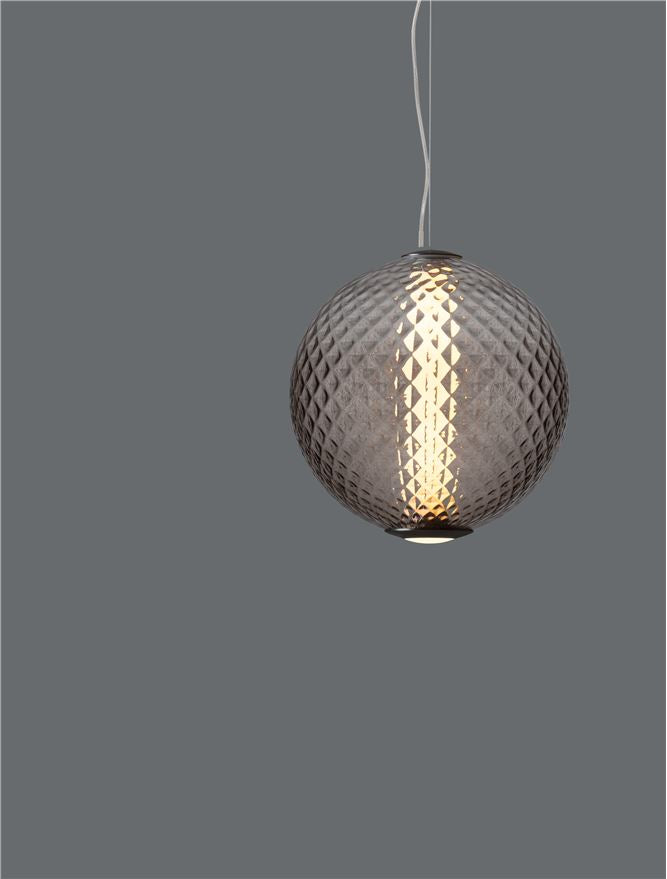 AOR Textured Brown Gradient Glass and Brushed Grey Metal Sphere Pendant - ID 14124