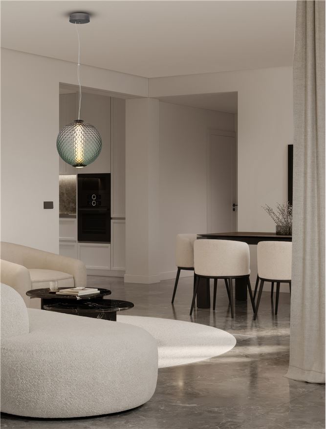 AOR Textured Green Gradient Glass and Brushed Grey Metal Sphere Pendant - ID 14125