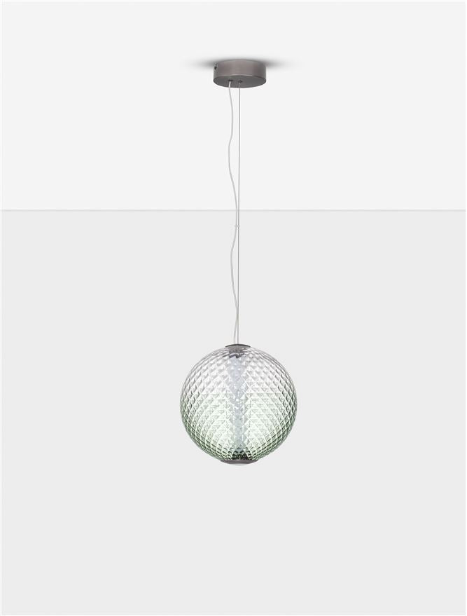 AOR Textured Green Gradient Glass and Brushed Grey Metal Sphere Pendant - ID 14125