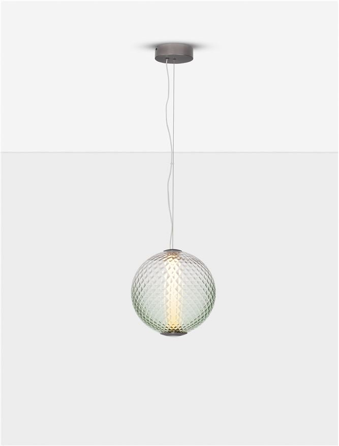 AOR Textured Green Gradient Glass and Brushed Grey Metal Sphere Pendant - ID 14125