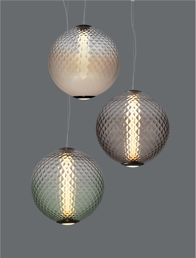 AOR Textured Green Gradient Glass and Brushed Grey Metal Sphere Pendant - ID 14125