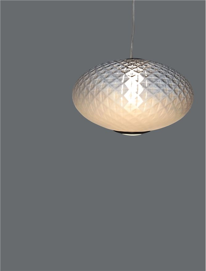 AOR Textured Opal Glass and Brushed Grey Metal Squash Pendant - ID 14120