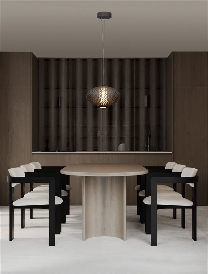 AOR Textured Brown Gradient Glass and Brushed Grey Metal Squash Pendant - ID 14121