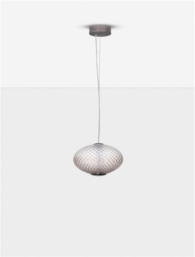 AOR Textured Brown Gradient Glass and Brushed Grey Metal Squash Pendant - ID 14121