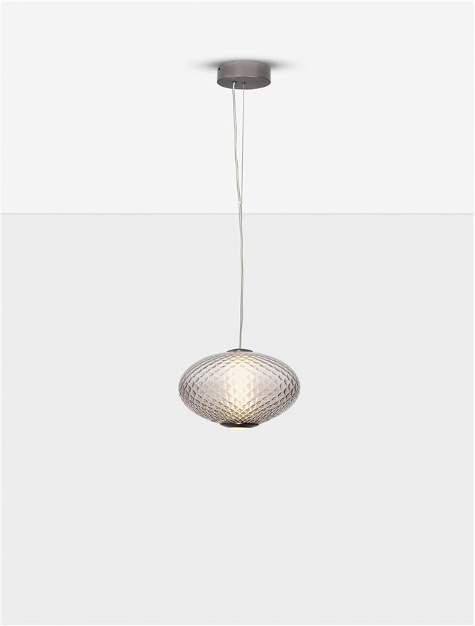 AOR Textured Brown Gradient Glass and Brushed Grey Metal Squash Pendant - ID 14121