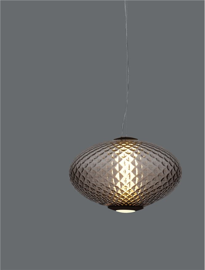 AOR Textured Brown Gradient Glass and Brushed Grey Metal Squash Pendant - ID 14121