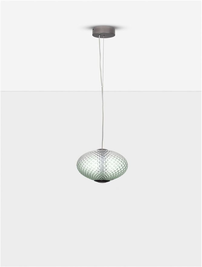 AOR Textured Green Gradient Glass and Brushed Grey Metal Squash Pendant - ID 14122