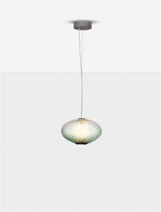 AOR Textured Green Gradient Glass and Brushed Grey Metal Squash Pendant - ID 14122
