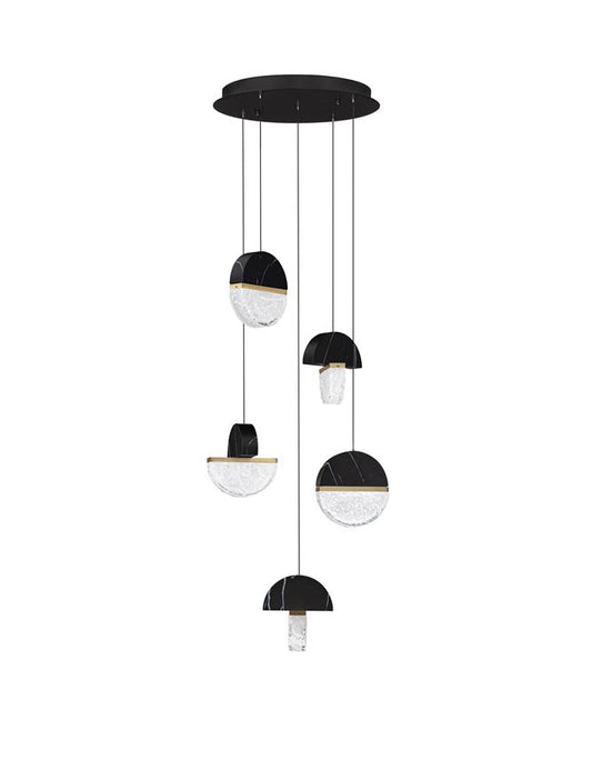 DOR Faux Black Marble & Cloud Glass 5 Light Multi Pendant - ID 14149