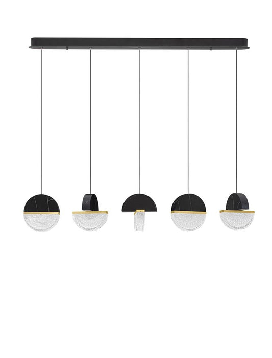 DOR Faux Black Marble & Cloud Glass 5 Light Linear Pendant - ID 14151