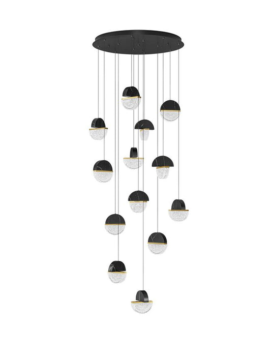 DOR Faux Black Marble & Cloud Glass 13 Light Multi Pendant - ID 14153