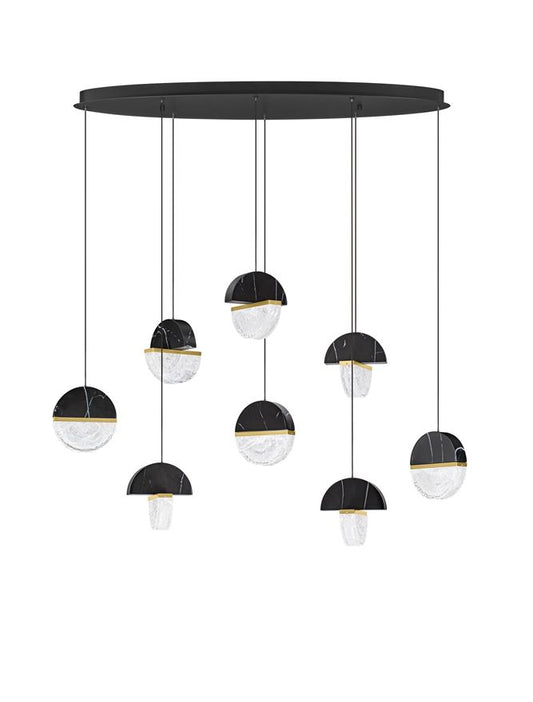 DOR Faux Black Marble & Cloud Glass 8 Light Oval Pendant - ID 14155
