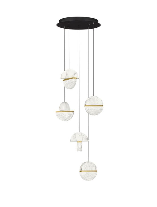 DOR Faux White Marble & Cloud Glass 5 Light Multi Pendant - ID 14150