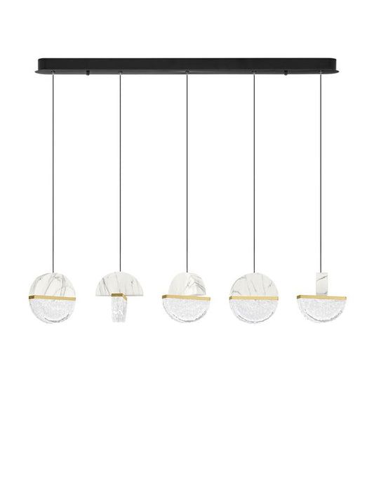 DOR Faux White Marble & Cloud Glass 5 Light Linear Pendant - ID 14152