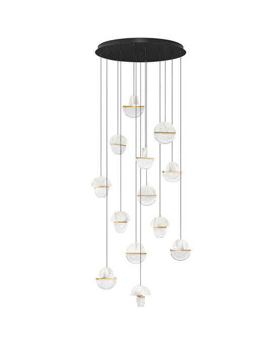 DOR Faux White Marble & Cloud Glass 13 Light Multi Pendant - ID 14154