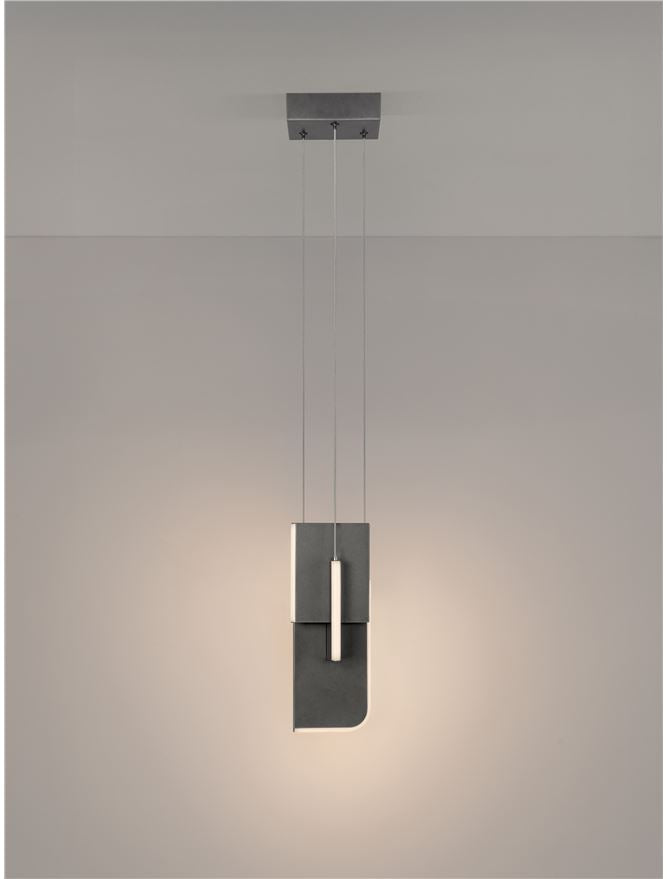TOT Medium Silver Grey Metal & Acrylic LED Lit Edge Pendant - ID 14475