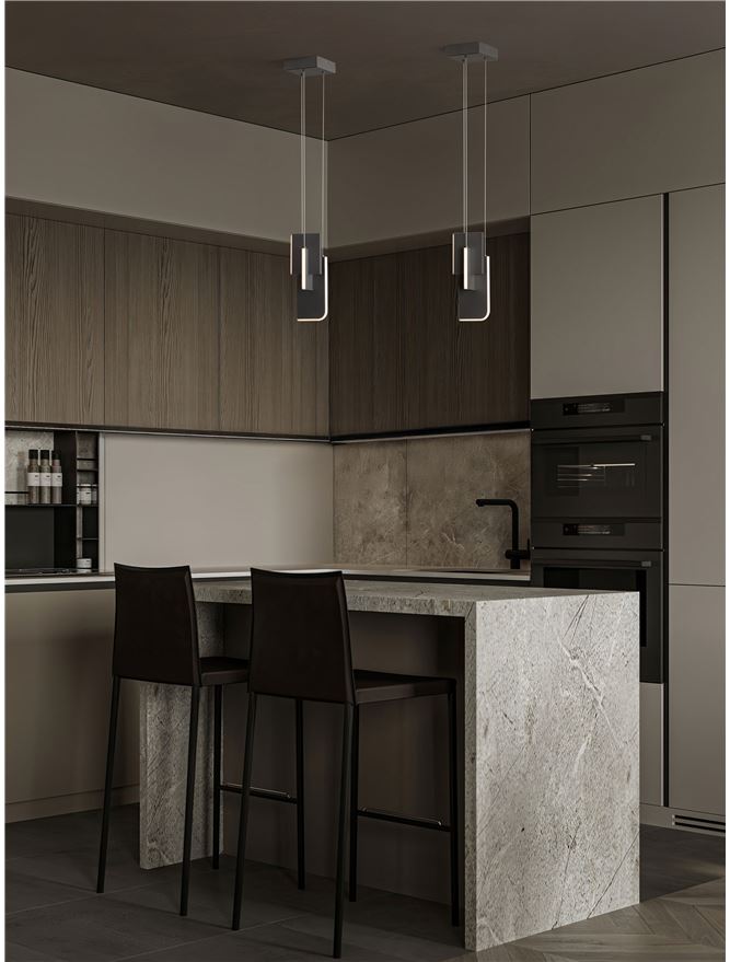 TOT Medium Silver Grey Metal & Acrylic LED Lit Edge Pendant - ID 14475