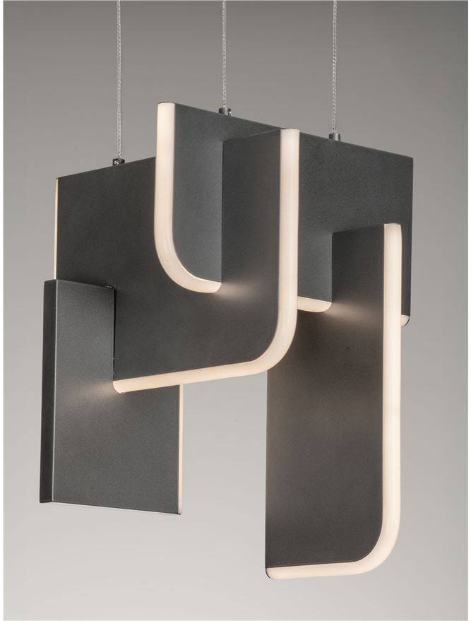 TOT Large Silver Grey Metal & Acrylic LED Lit Edge Pendant - ID 14476