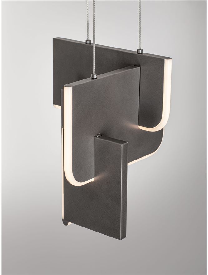 TOT Large Silver Grey Metal & Acrylic LED Lit Edge Pendant - ID 14476