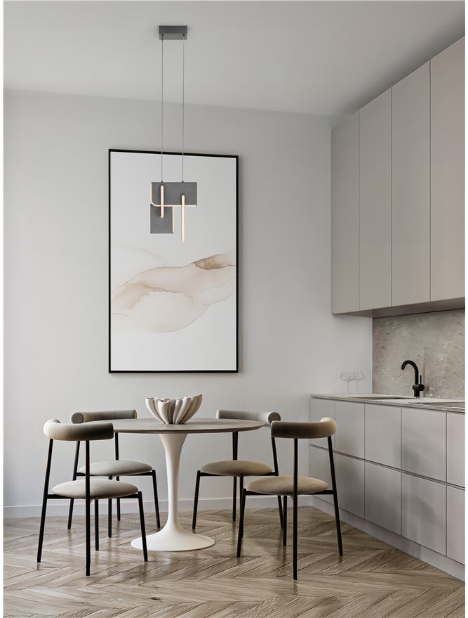 TOT Large Silver Grey Metal & Acrylic LED Lit Edge Pendant - ID 14476