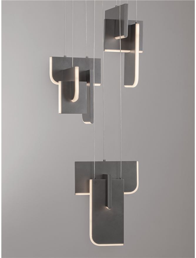 TOT Silver Grey Metal & Acrylic LED Lit Edge Multi-Pendant - ID 14477
