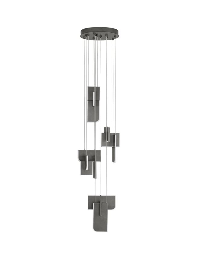 TOT Silver Grey Metal & Acrylic LED Lit Edge Multi-Pendant - ID 14477